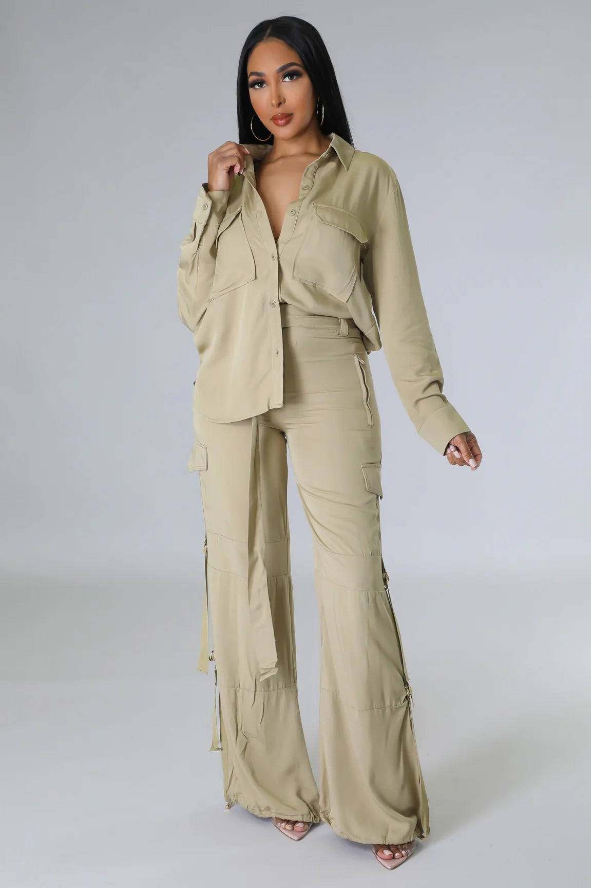 Urban Ease Cargo Pant Set Olive - Ali’s Couture