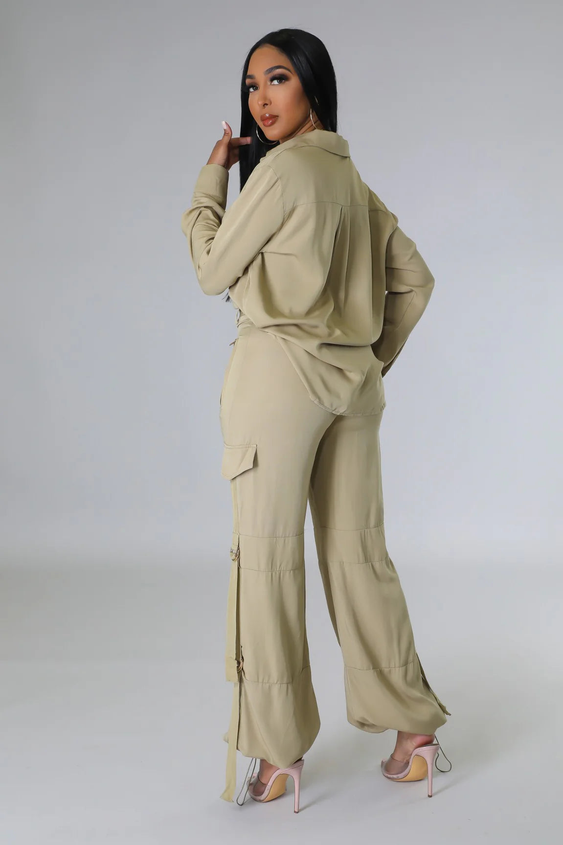 Urban Ease Cargo Pant Set Olive - Ali’s Couture