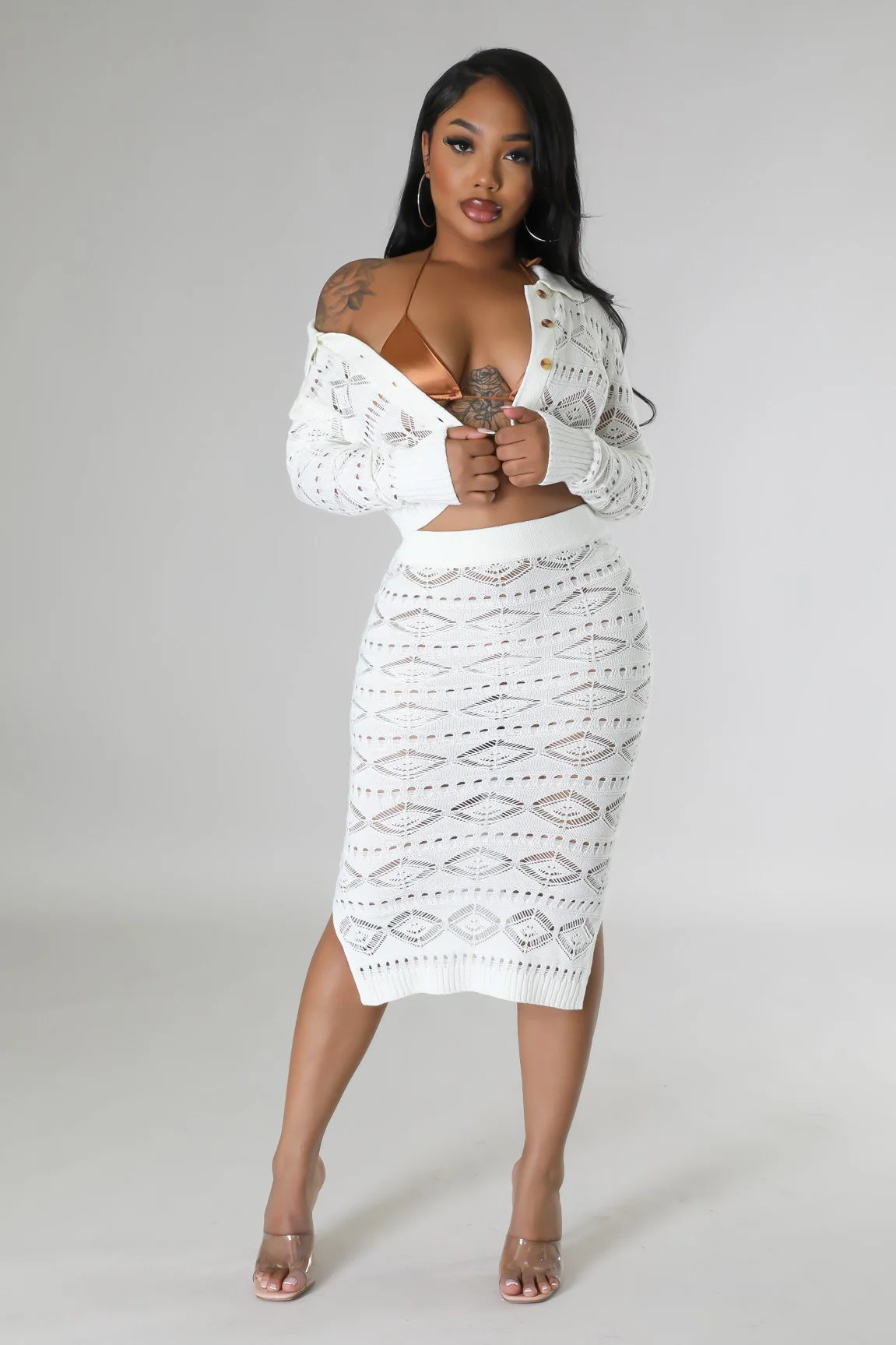 Gila Knit Skirt Set White - Ali’s Couture