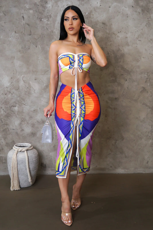 Miami Life Strapless Skirt Set Multicolor - Ali’s Couture 