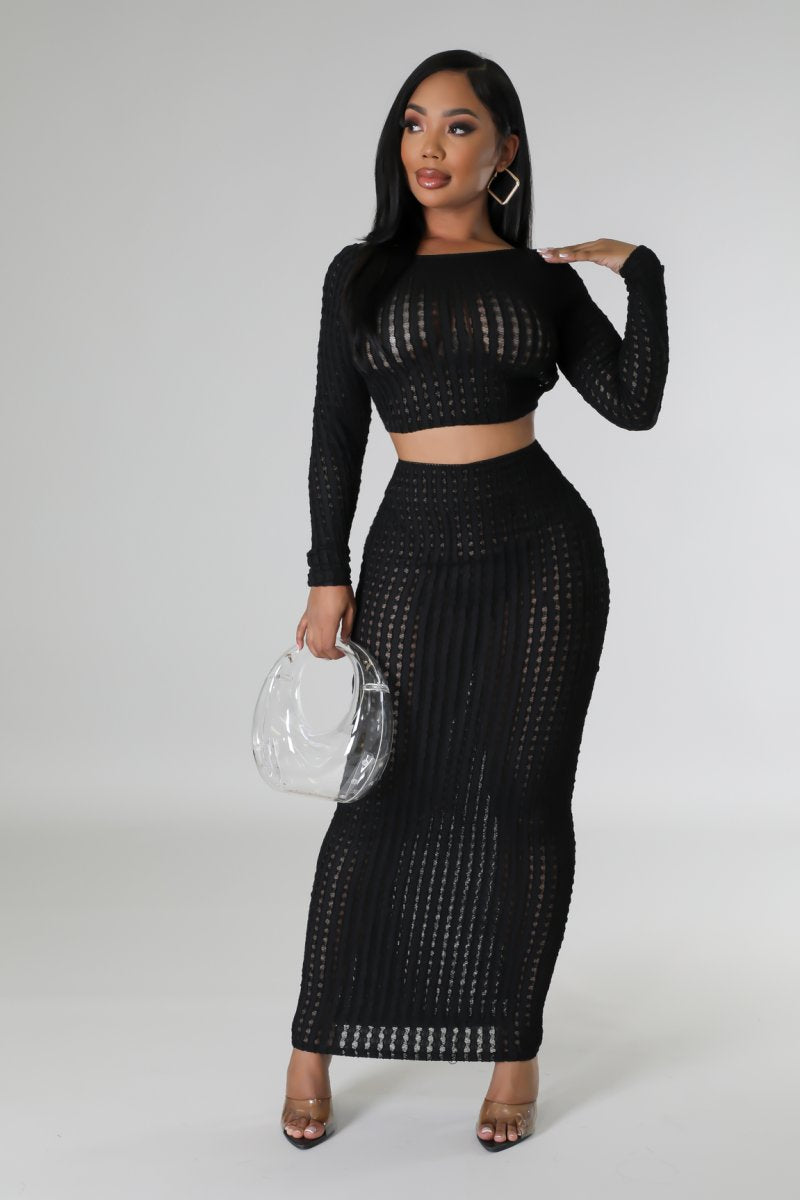 Jules Knit Skirt Set Black - Ali’s Couture 