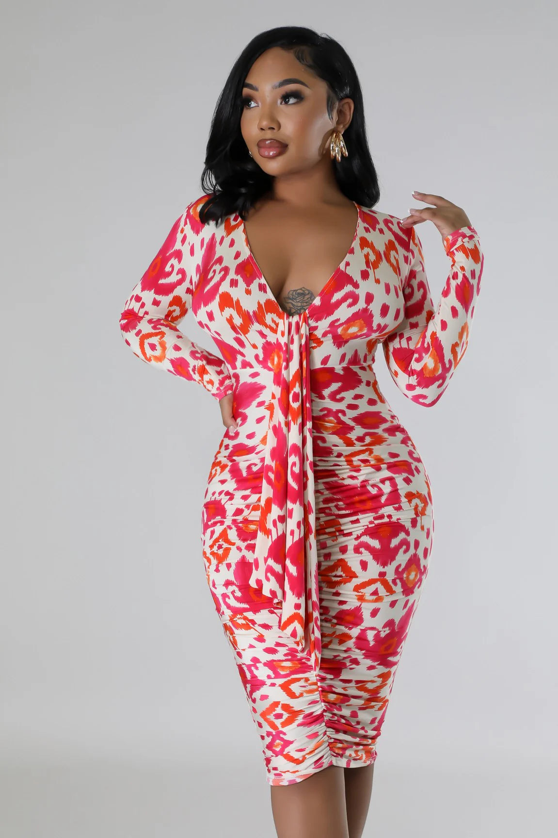 Velena Printed Midi Dress Red - Ali’s Couture