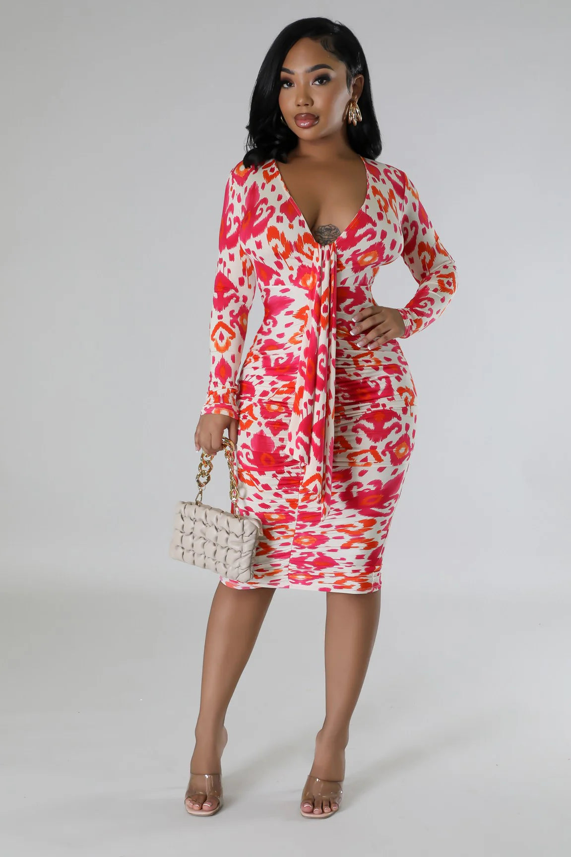 Velena Printed Midi Dress Red - Ali’s Couture