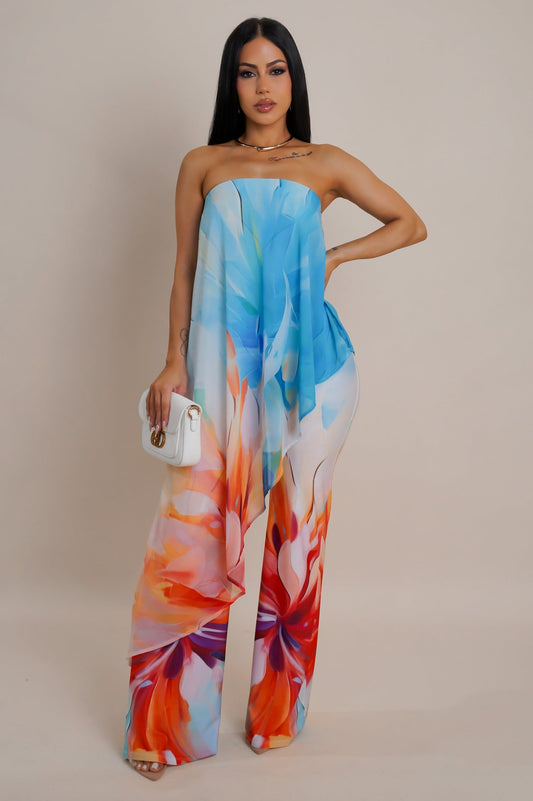 Daliah Strapless Printed Jumpsuit Multicolor - Ali’s Couture