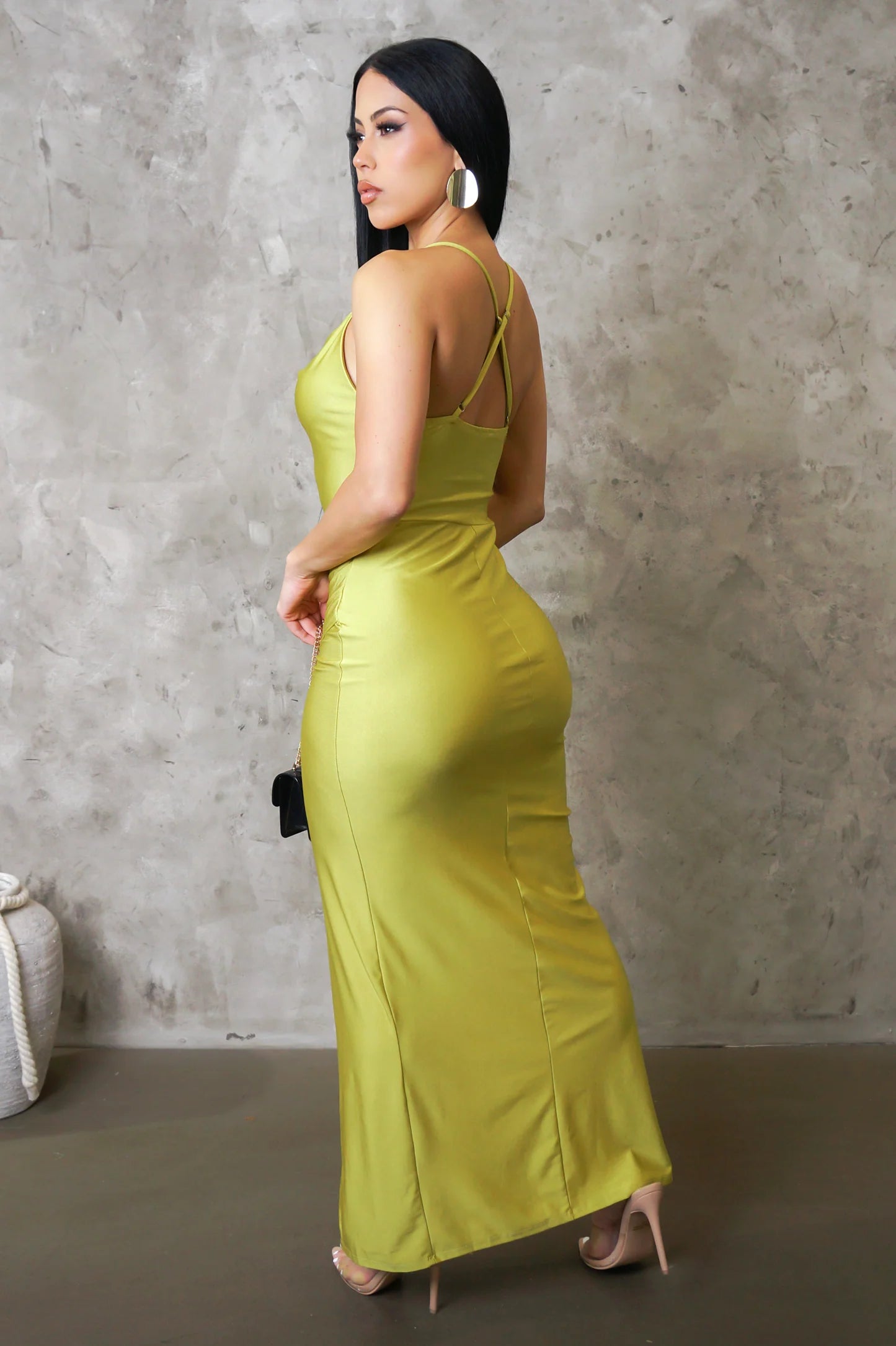 Lavish Affair Satin Midi Dress Black Yellow - Ali’s Couture 