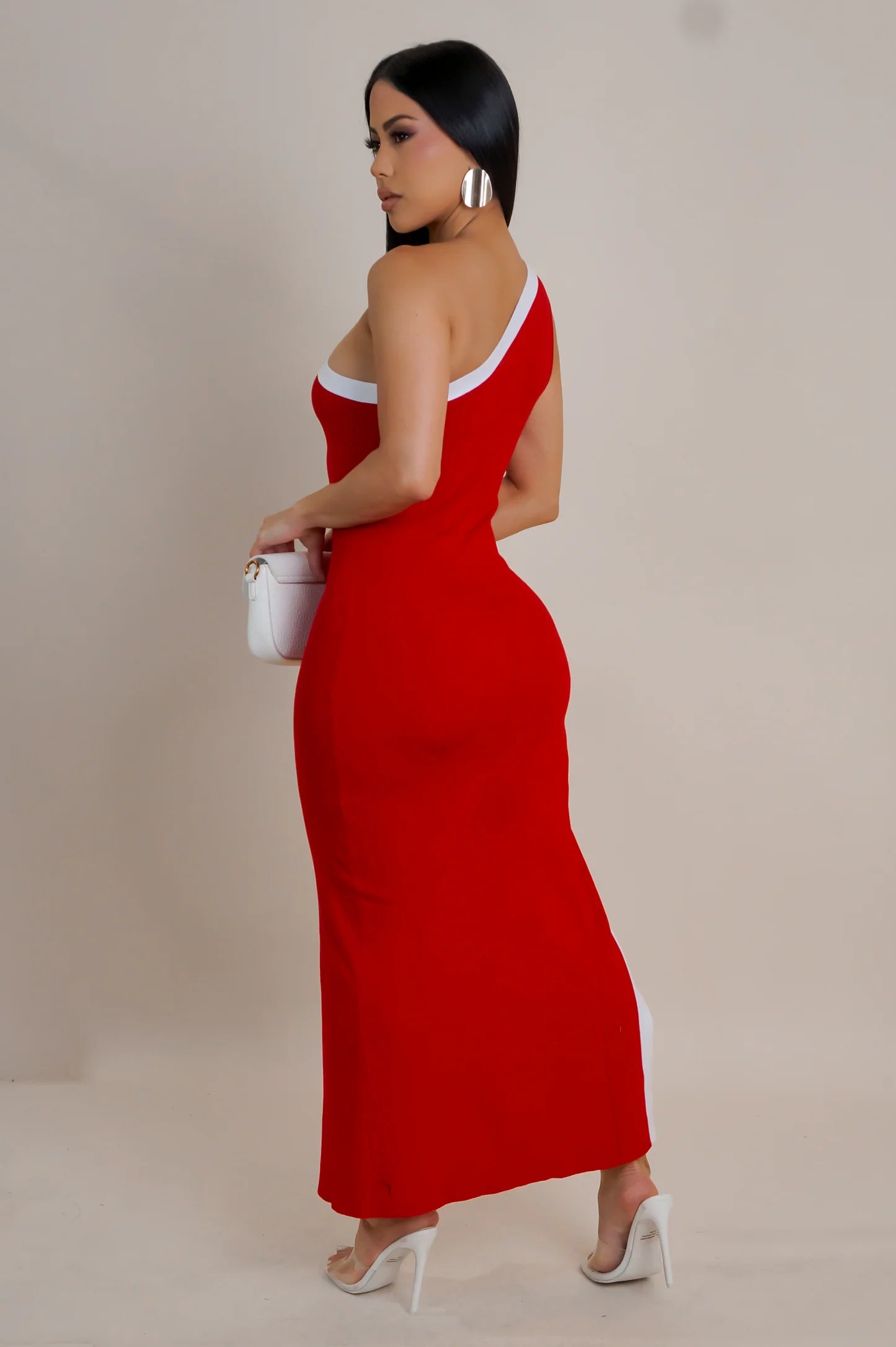 Sofia One Shoulder Midi Dress Red - Ali’s Couture