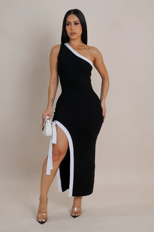 Sofia One Shoulder Midi Dress Black - Ali’s Couture