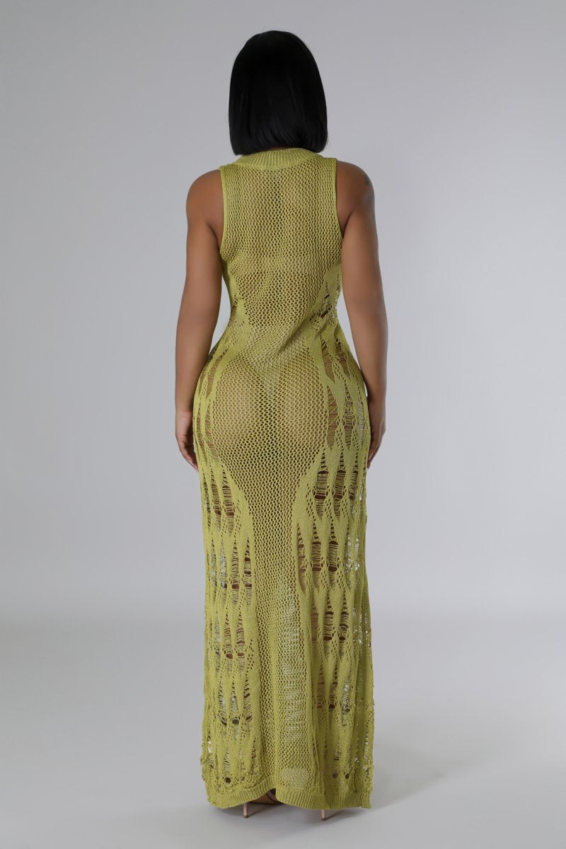 Ibiza Bound Crochet Cover Up Maxi Dress Chartreuse - Ali’s Couture 