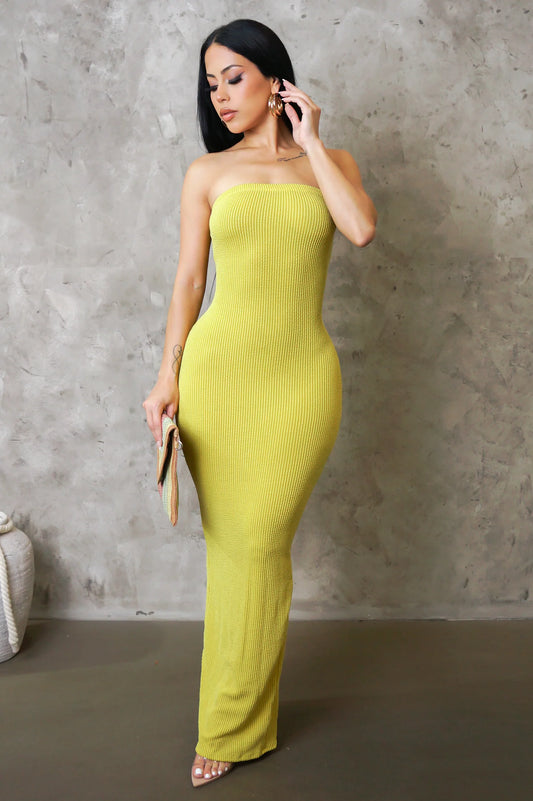 Florentina Ribbed Strapless Midi Dress Yellow - Ali’s Couture 