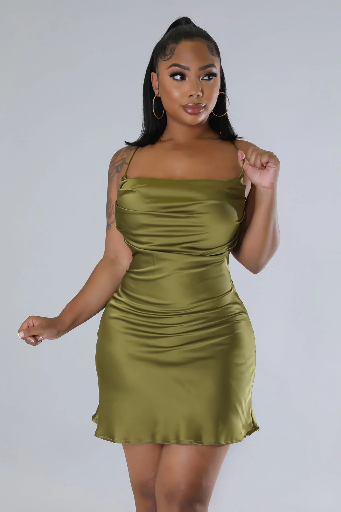 Larissa Satin Mini Dress Moss Green - Ali’s Couture 