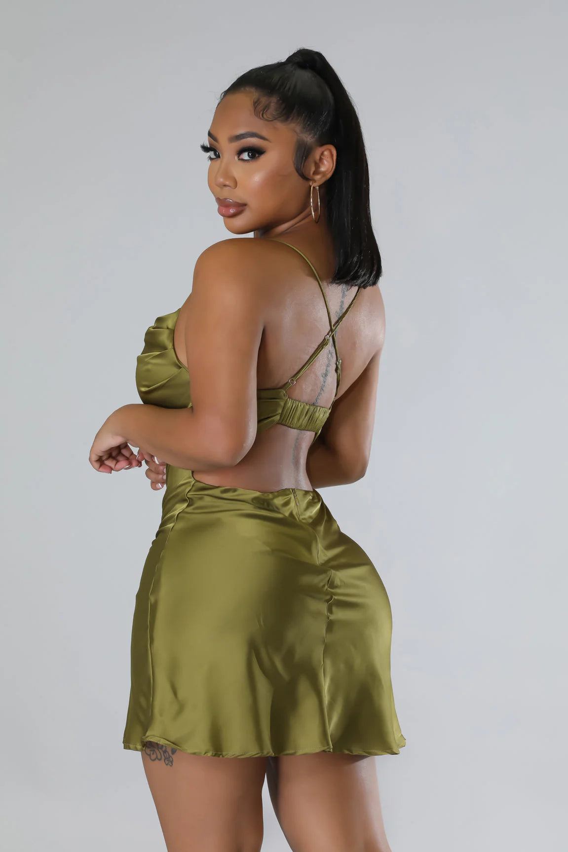 Larissa Satin Mini Dress Moss Green - Ali’s Couture 