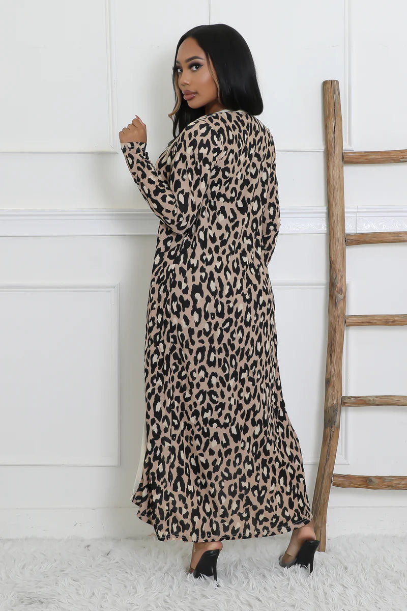 Brooklyn Animal Print Cardigan Midi Dress Set Taupe - Ali’s Couture 