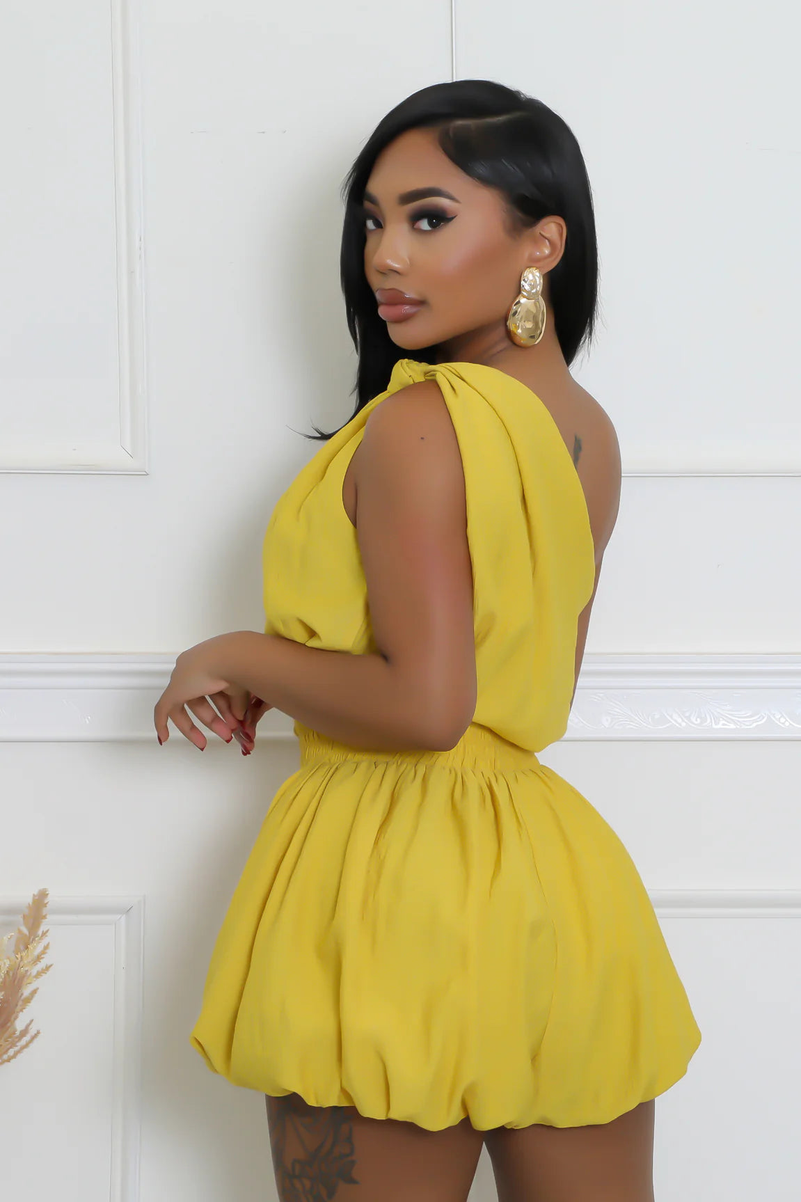 Avani One Shoulder Short Set Yellow - Ali’s Couture