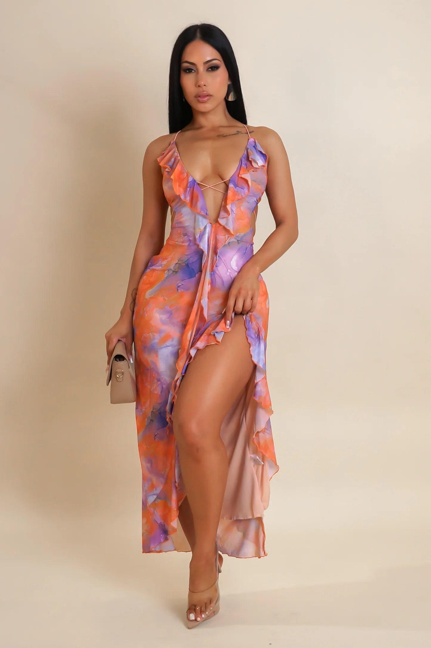 Caliana Printed Midi Dress Orange - Ali’s Couture