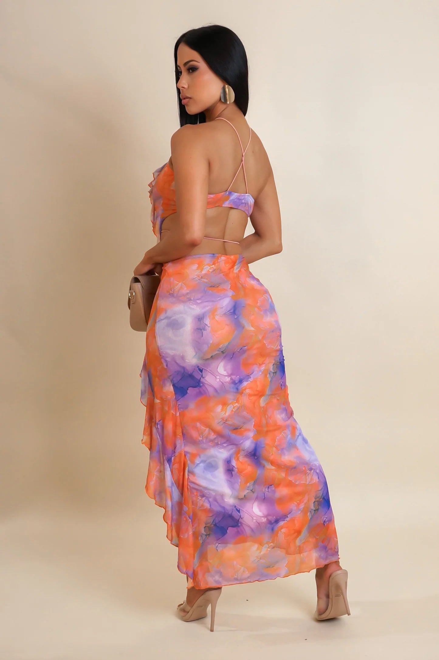 Caliana Printed Midi Dress Orange - Ali’s Couture