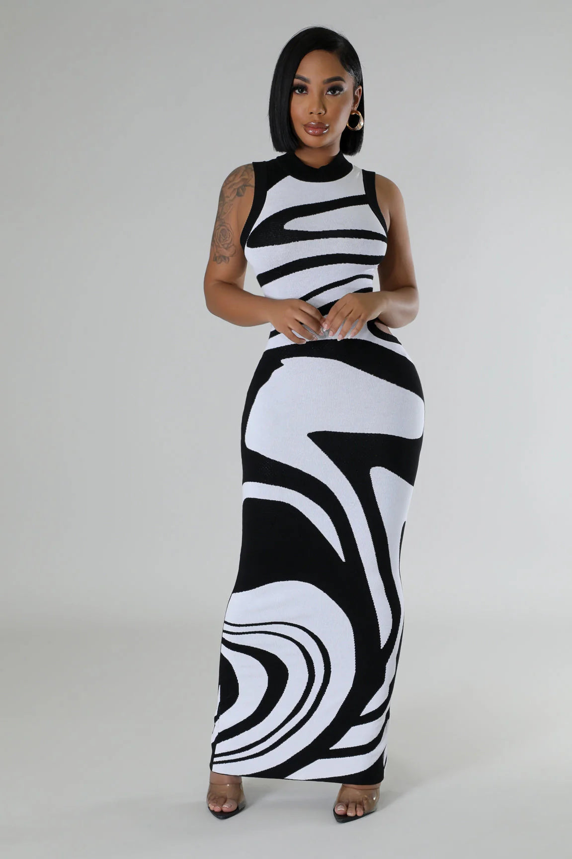 One Direction Abstract Midi  Dress Multi Black - Ali’s Couture 