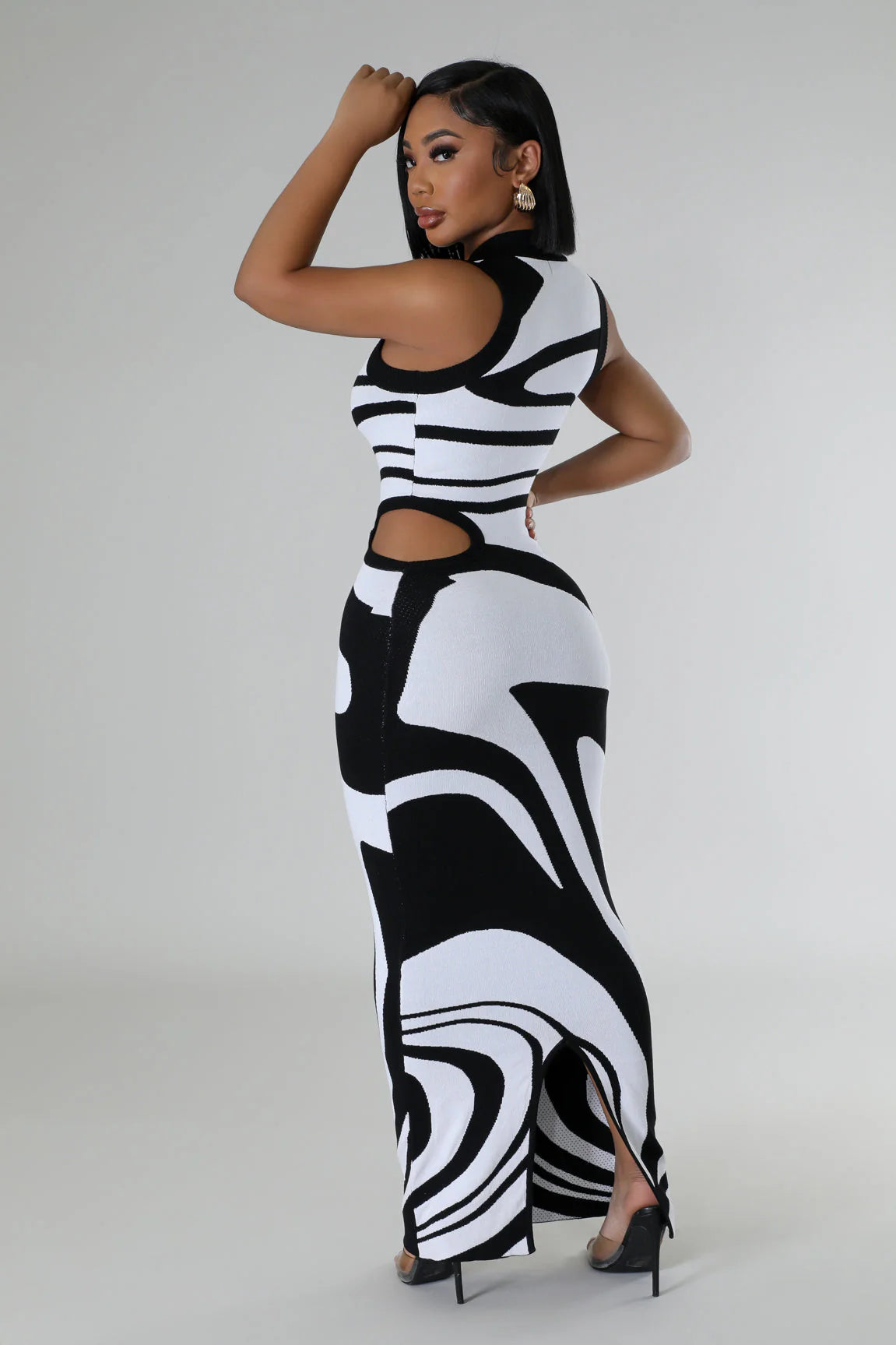 One Direction Abstract Midi  Dress Multi Black - Ali’s Couture 