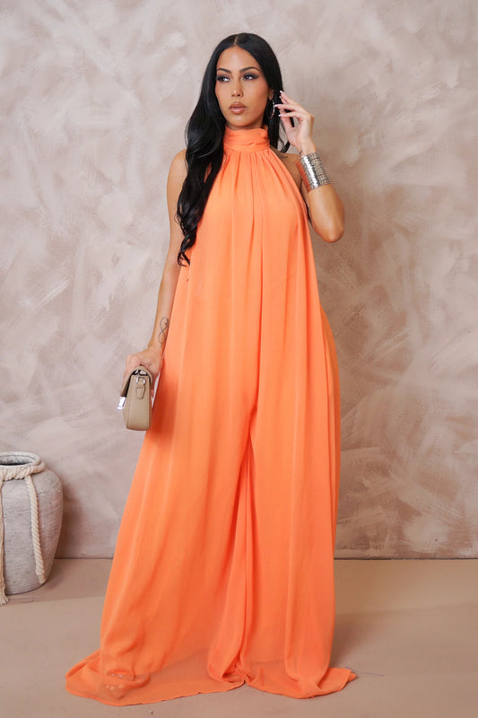 Bali Bound Halter Jumpsuit Orange - Ali’s Couture 
