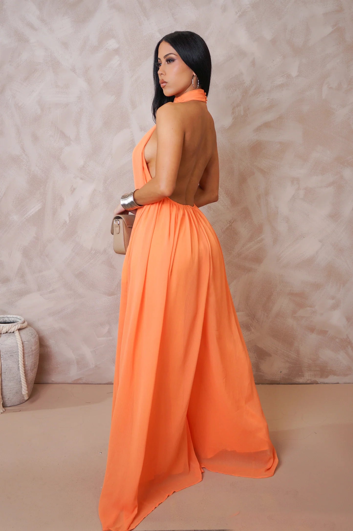 Bali Bound Halter Jumpsuit Orange - Ali’s Couture 