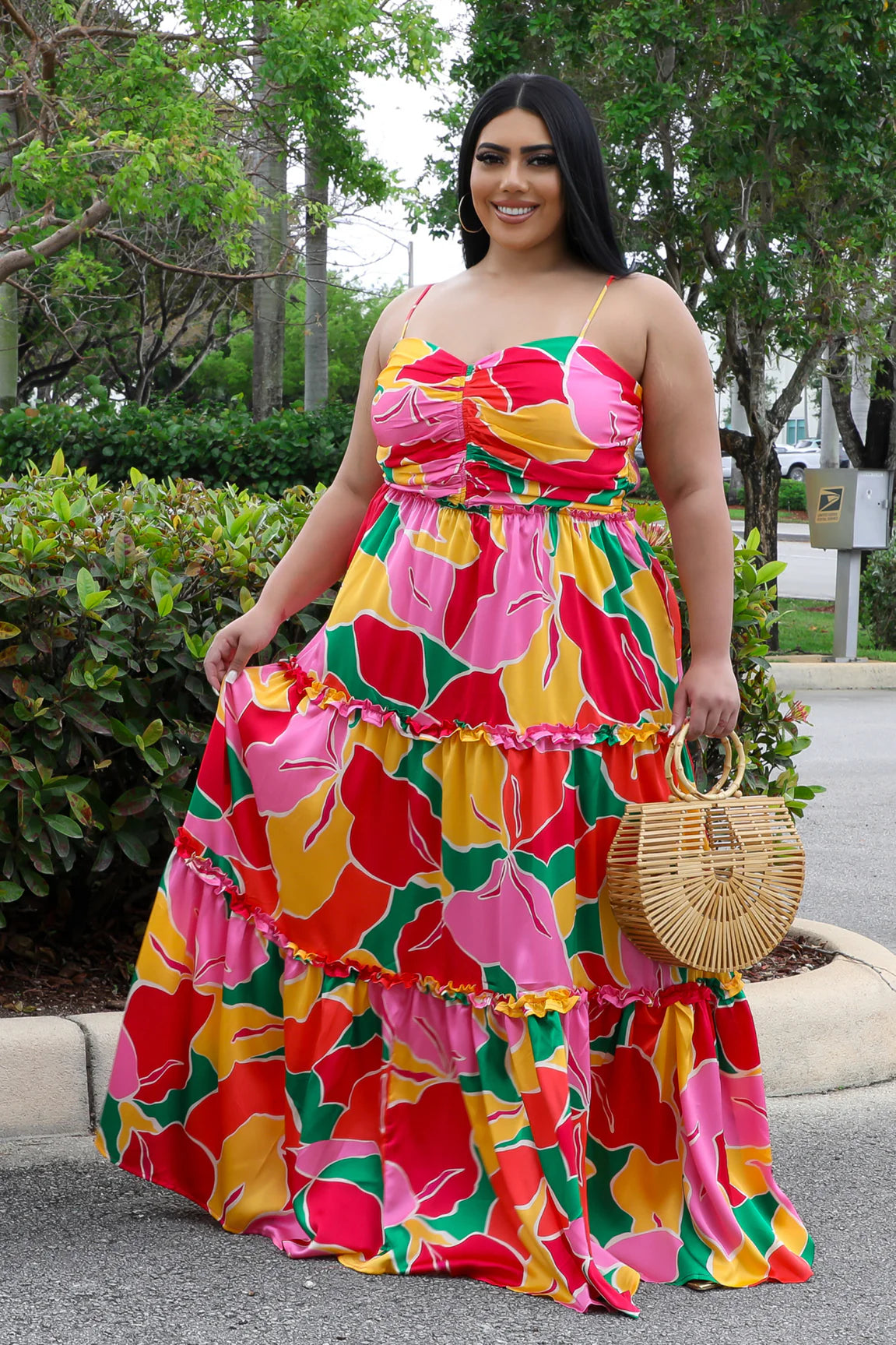 Tropical Spring Maxi Dress Pink (Curvy) - Ali’s Couture 