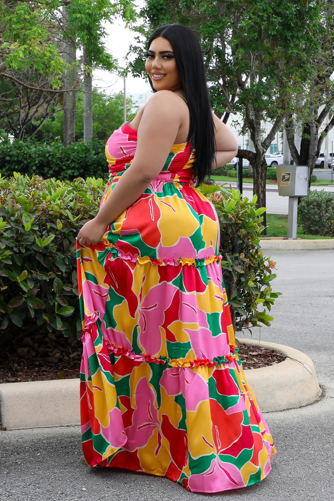 Tropical Spring Maxi Dress Pink (Curvy) - Ali’s Couture 