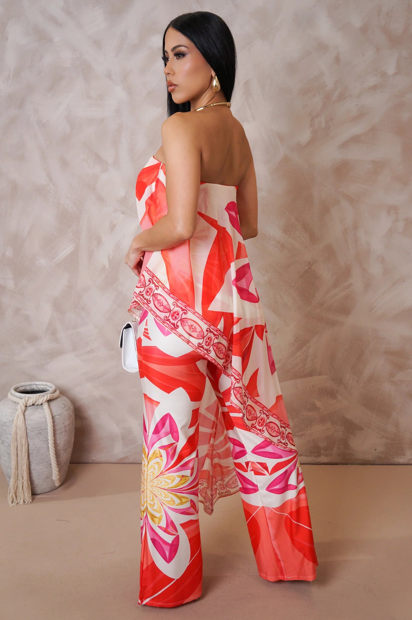 Aulani Strapless Printed Jumpsuit Multi Red - Ali’s Couture 