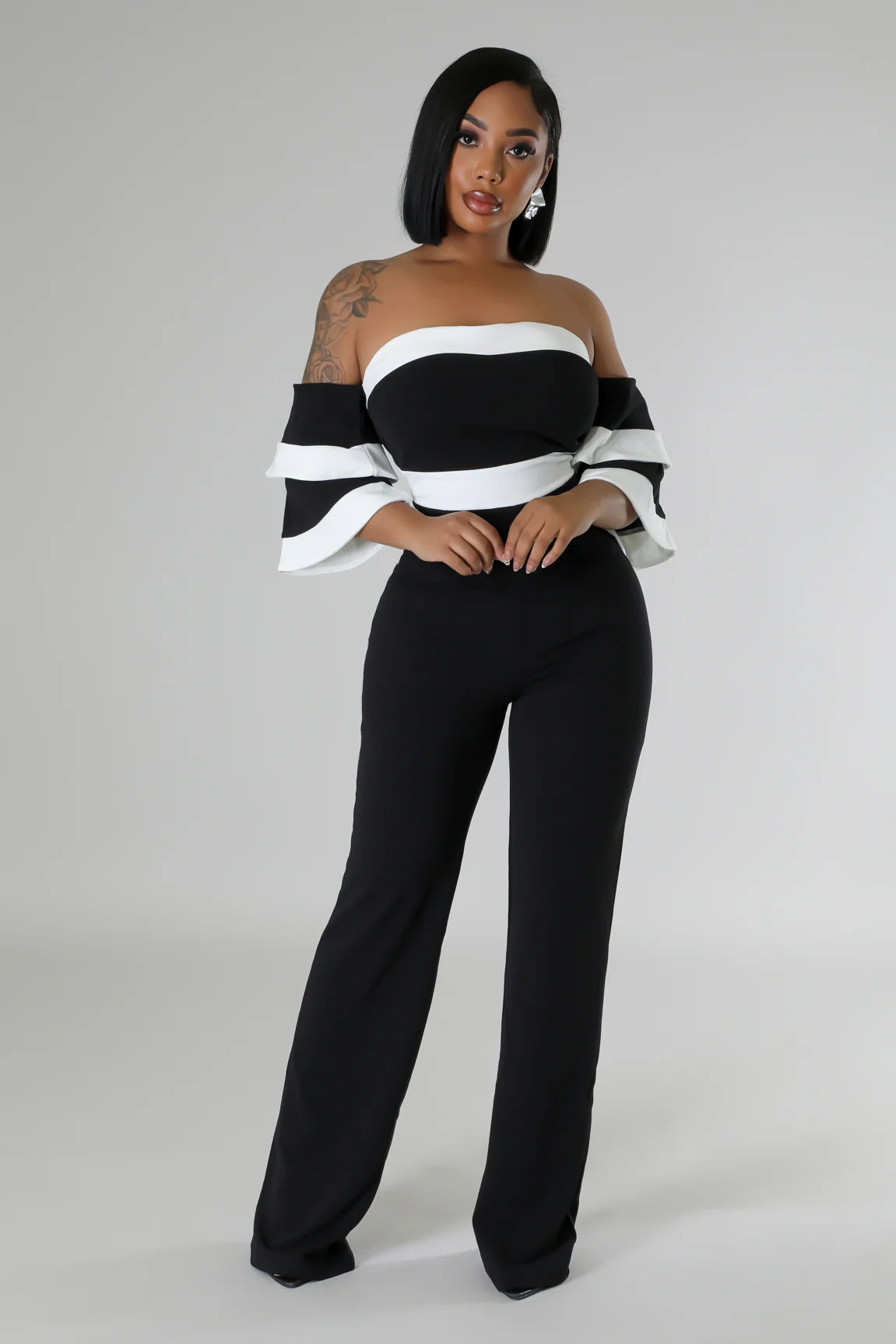 Exclusive Invite Off The Shoulder Jumpsuit Multi Black - Ali’s Couture 