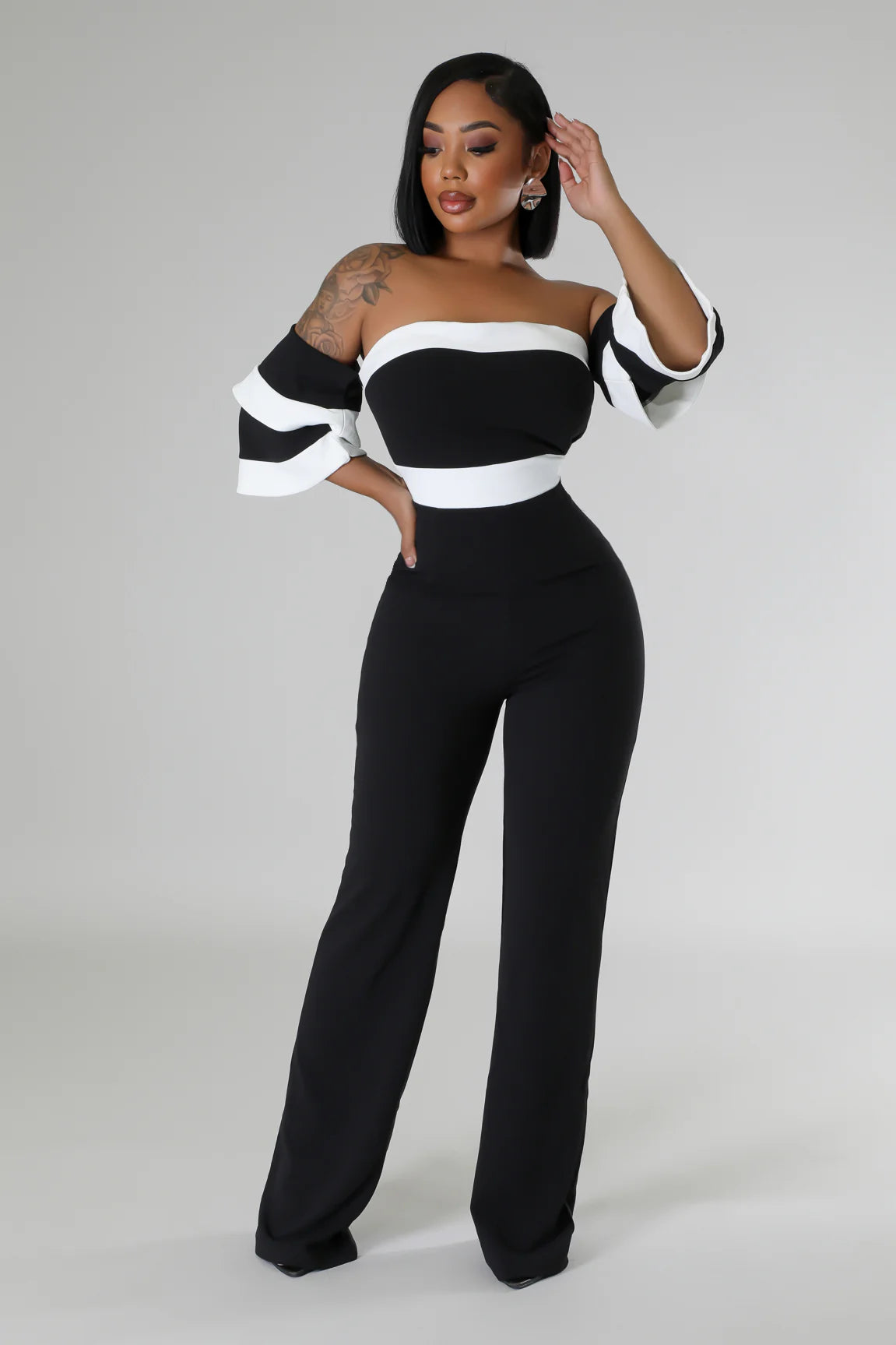 Exclusive Invite Off The Shoulder Jumpsuit Multi Black - Ali’s Couture 