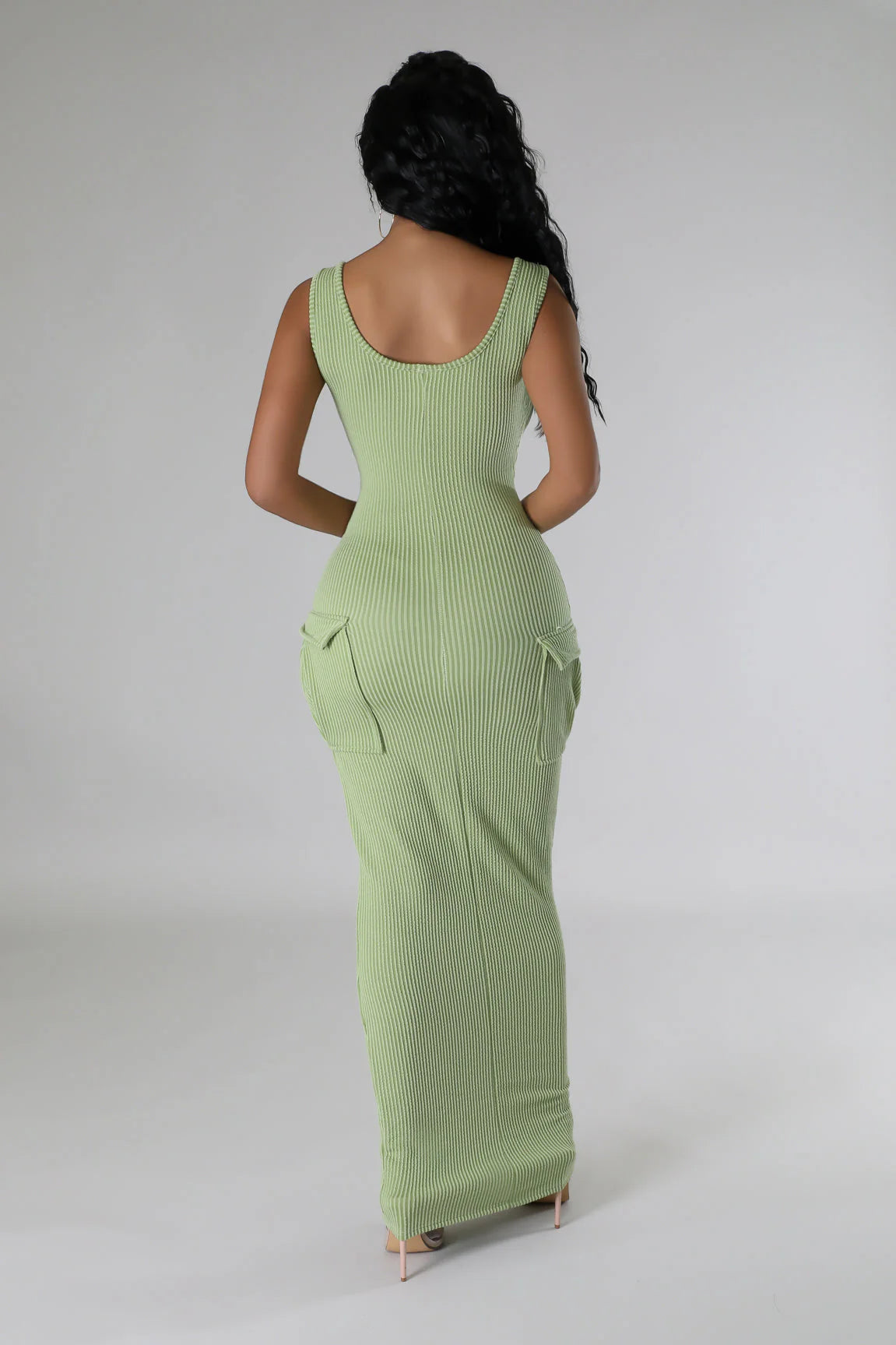 Finding Comfort Ribbed Midi Dress Denim Sage - Ali’s Couture 