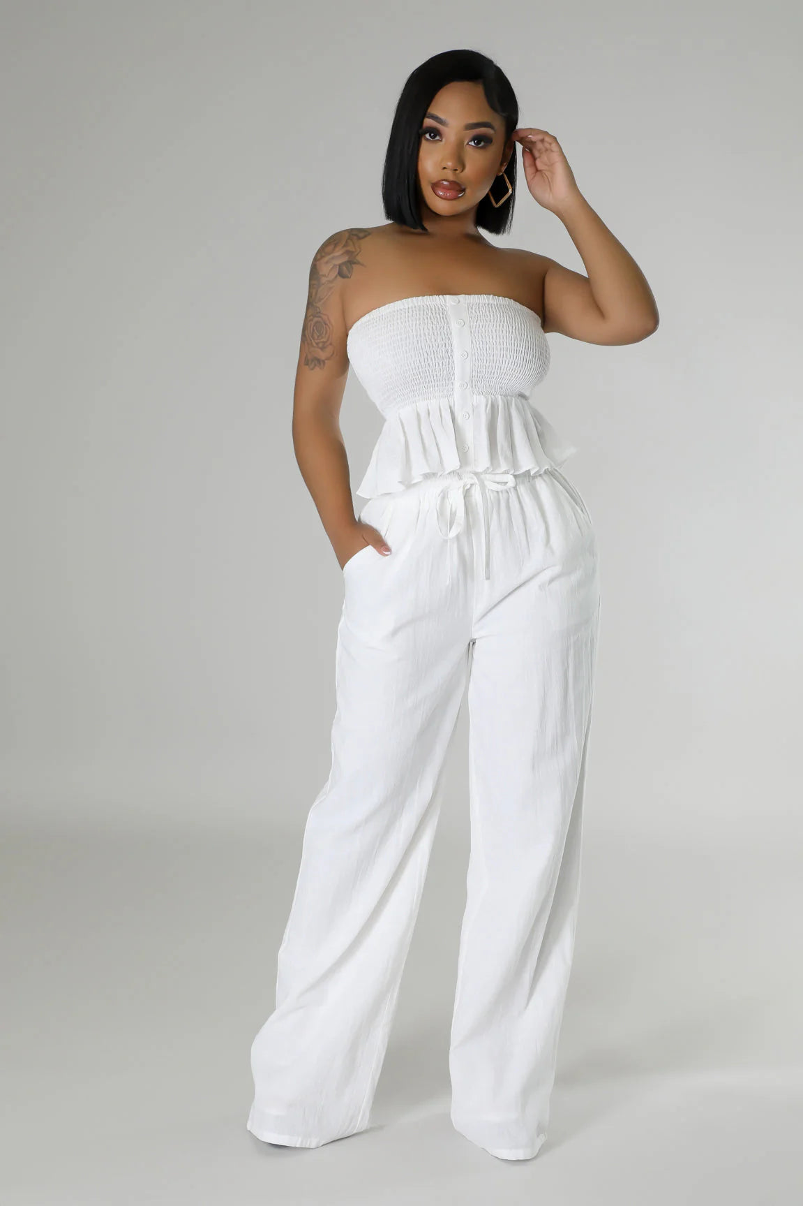 Kalani Linen Pant Set White - Ali’s Couture 