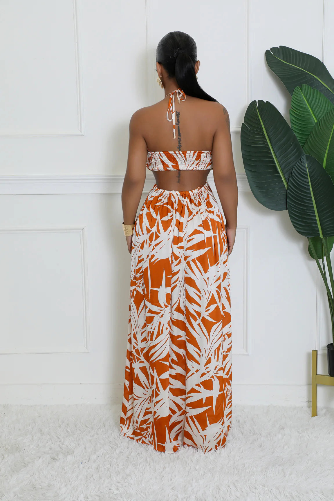 Malakai Tropical Maxi Dress Cognac - Ali’s Couture 