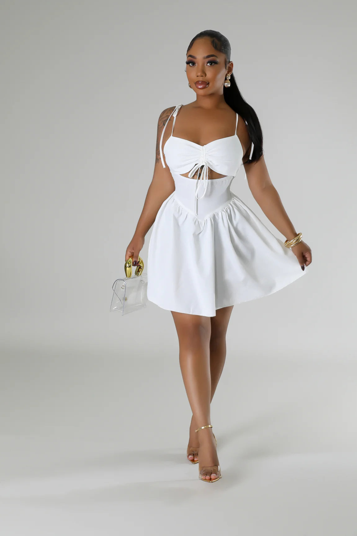 Eudora Babydoll Mini Dress White - Ali’s Couture 