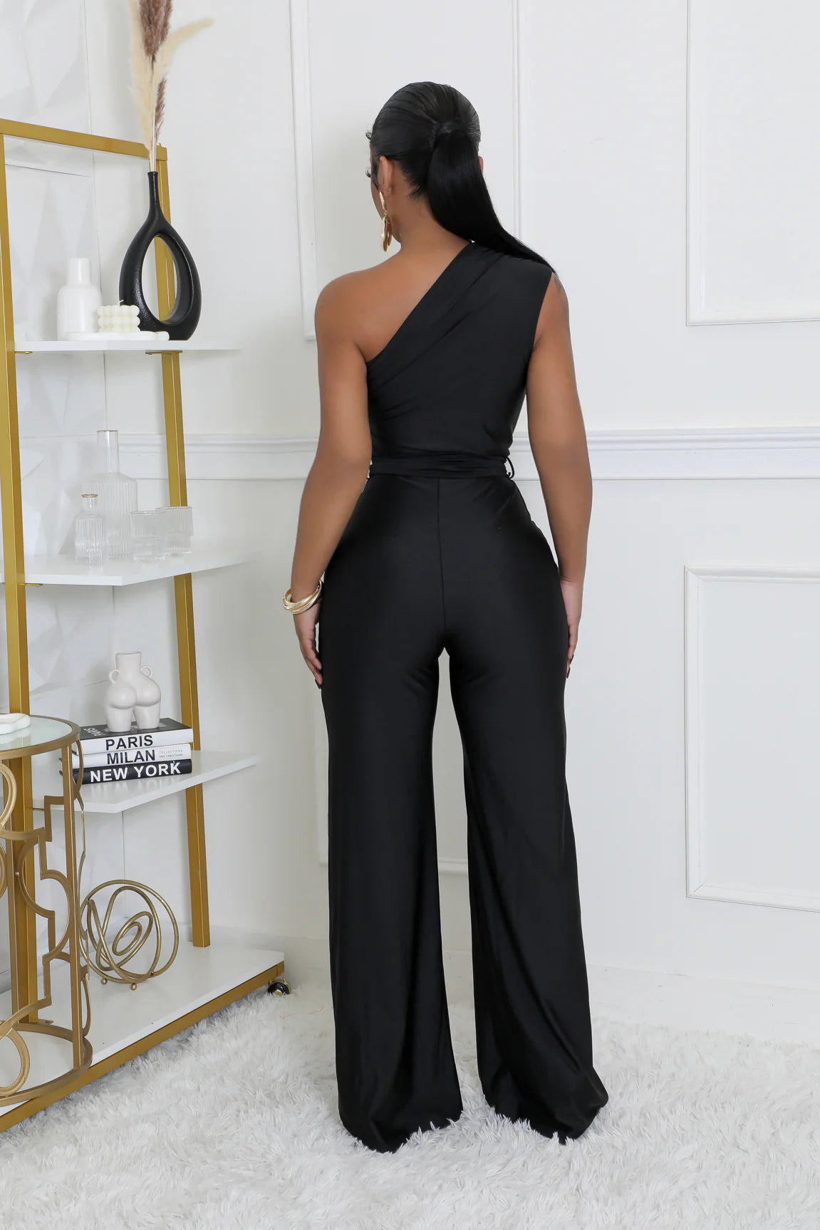 Monelle One Shoulder Jumpsuit Black - Ali’s Couture 