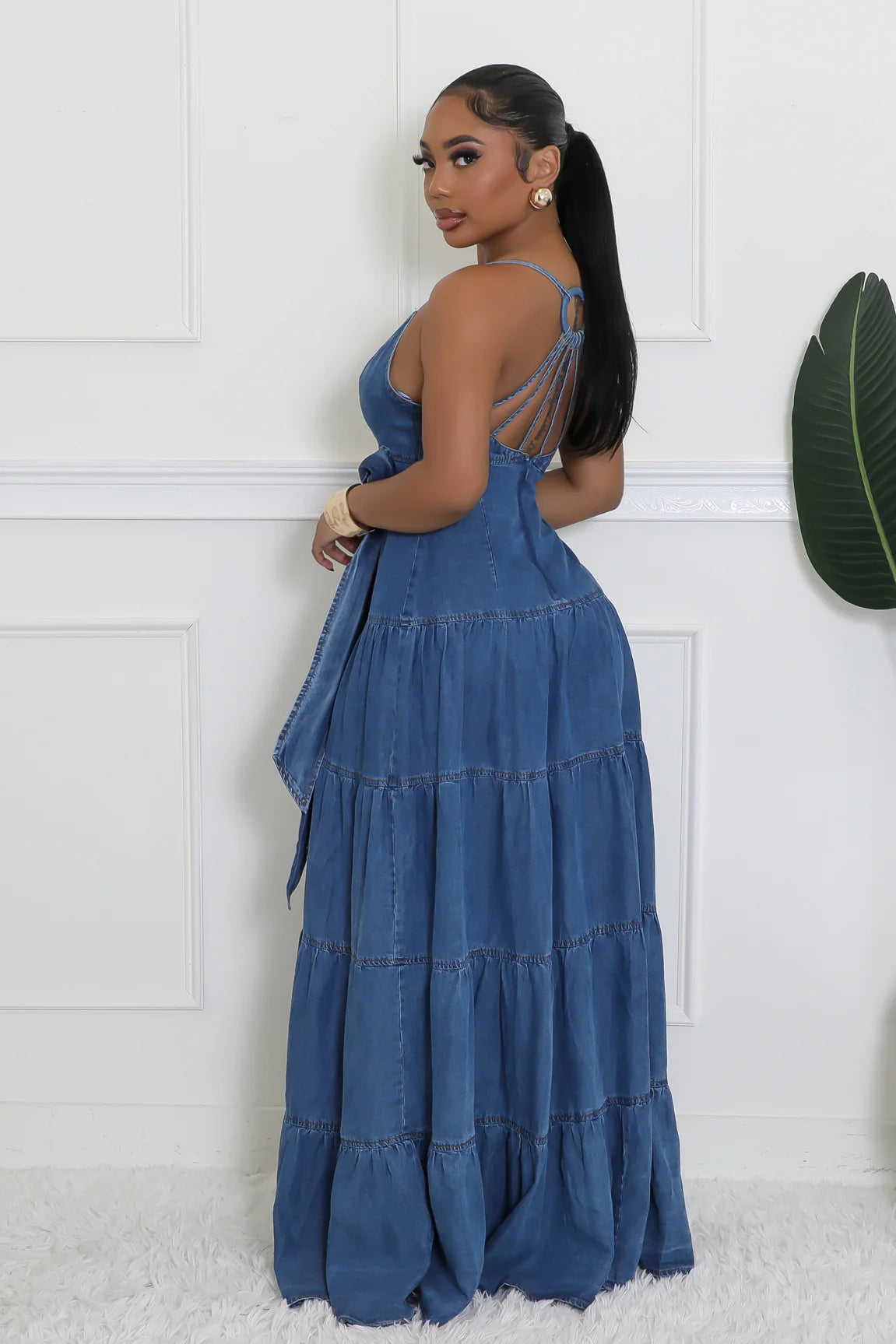 Florenza Denim Maxi Dress Medium Wash - Ali’s Couture 