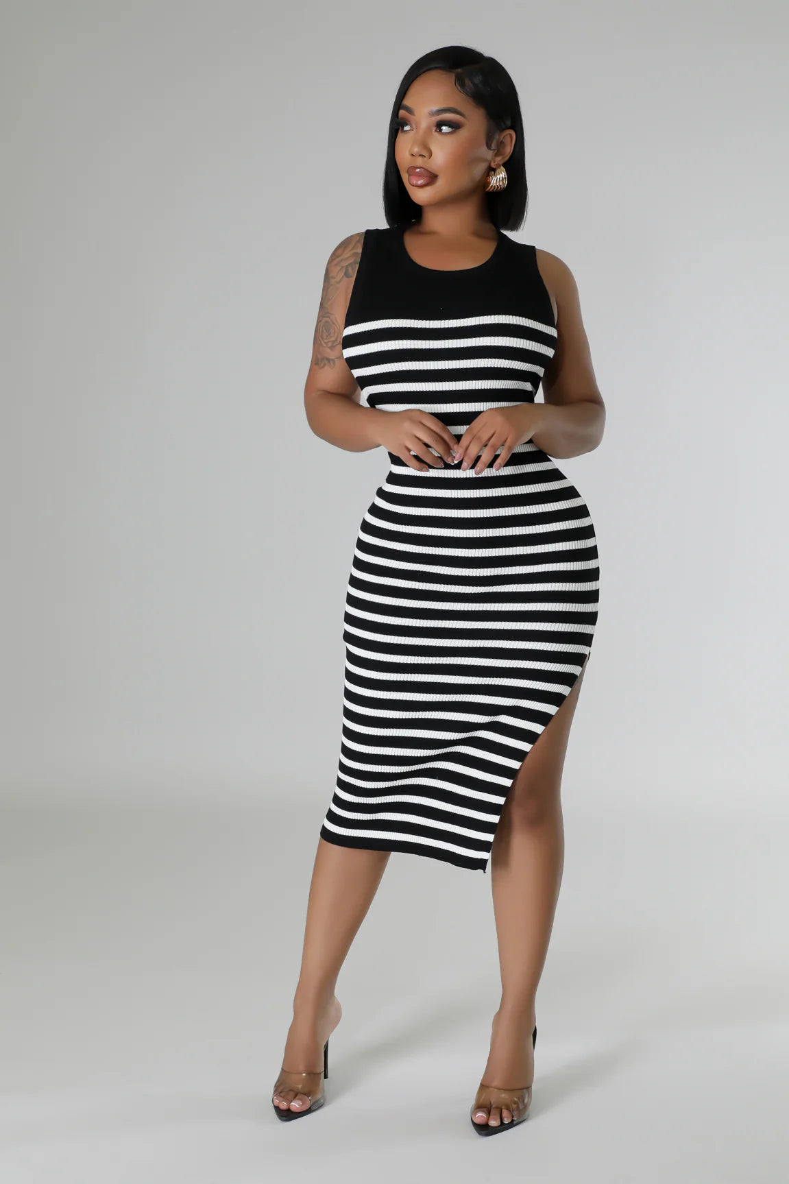 Farren Striped Midi Dress Black - Ali’s Couture 