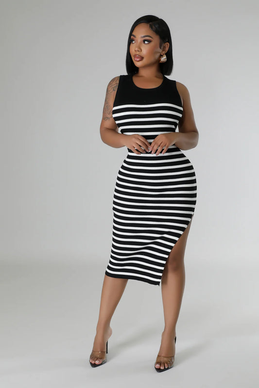 Farren Striped Midi Dress Multi Black - Ali’s Couture 