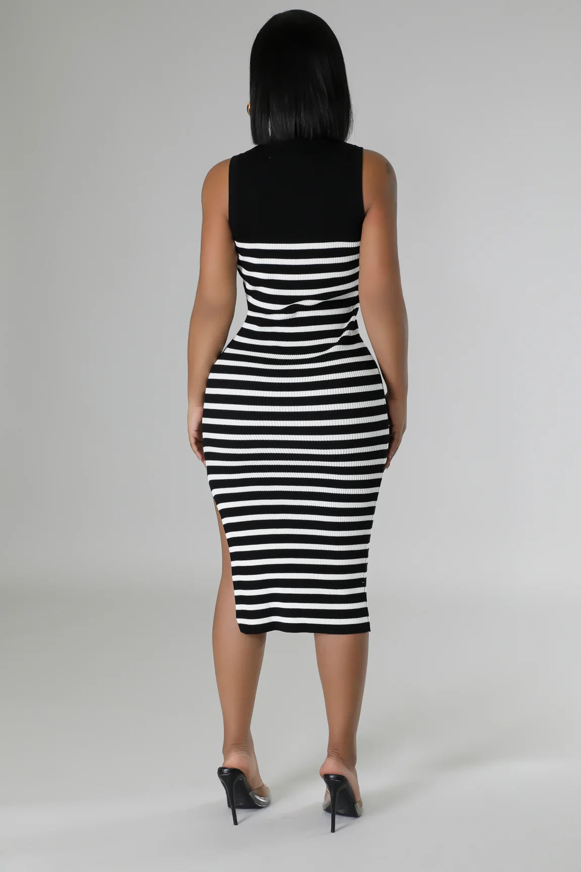 Farren Striped Midi Dress Black - Ali’s Couture 