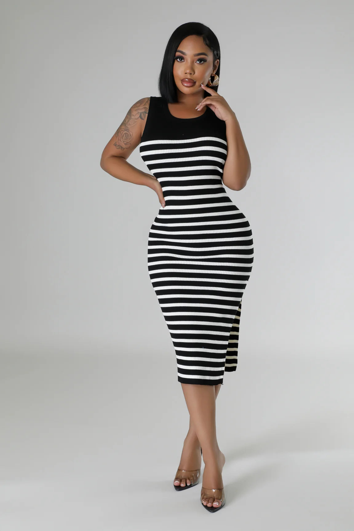 Farren Striped Midi Dress Black - Ali’s Couture 