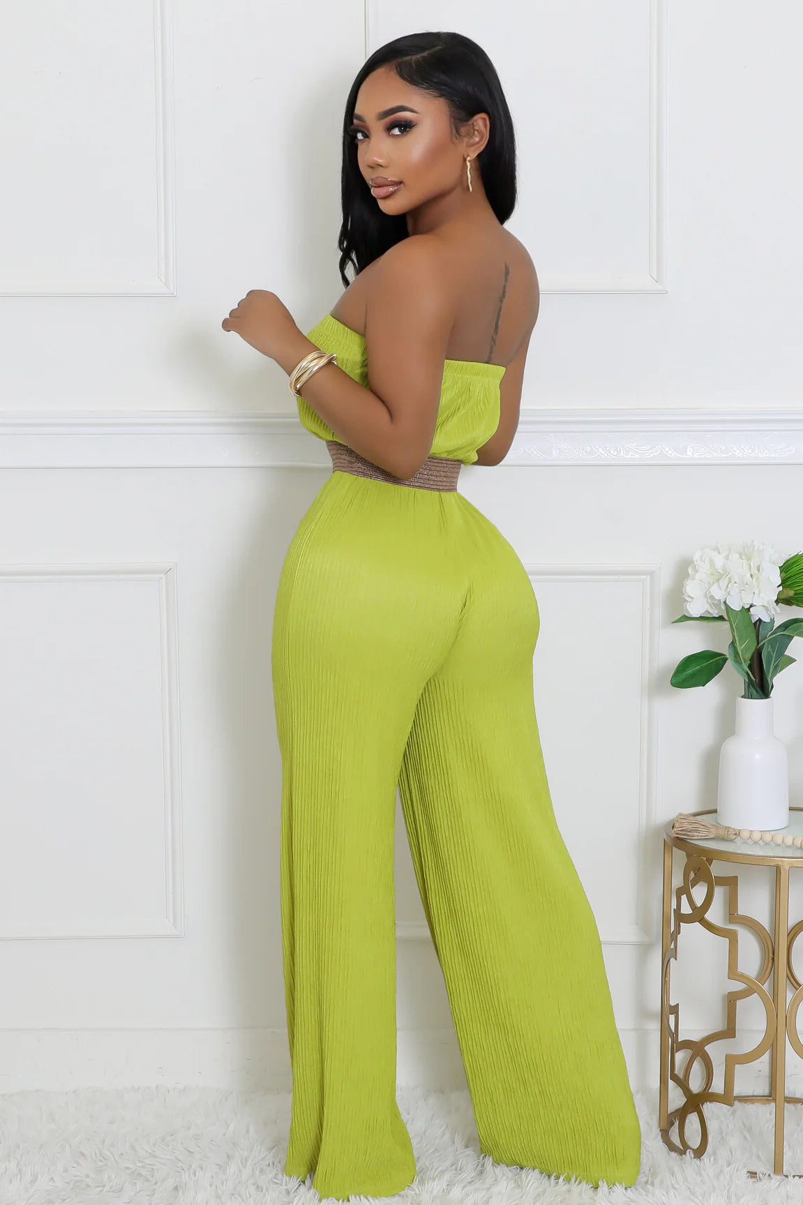 Nanori Strapless Belted Jumpsuit Lime Green - Ali’s Couture 