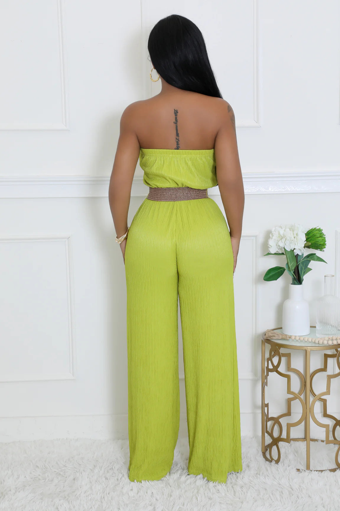 Nanori Strapless Belted Jumpsuit Lime Green - Ali’s Couture 