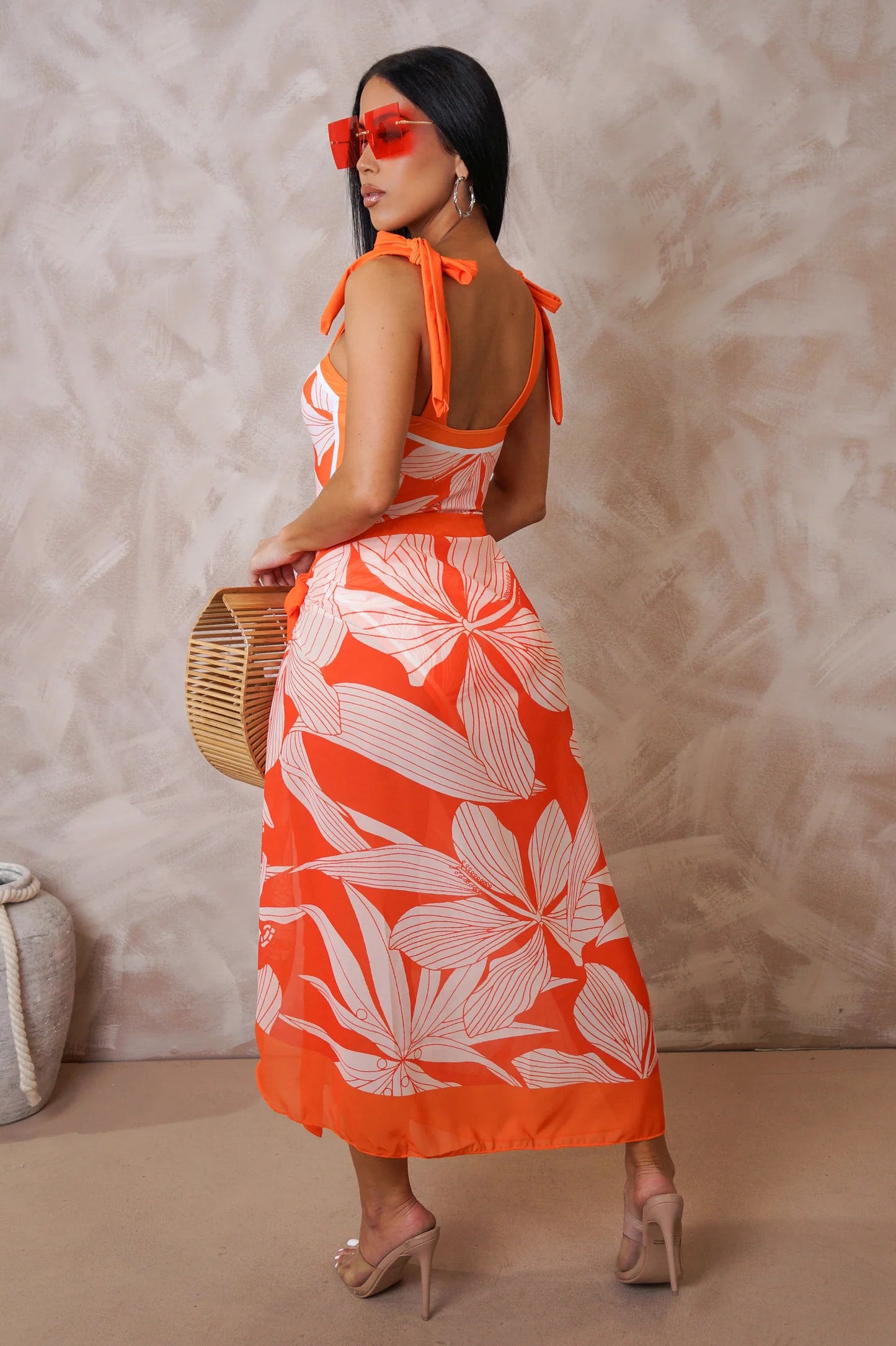 Summer Breeze Printed Swimsuit Set Orange - Ali’s Couture 