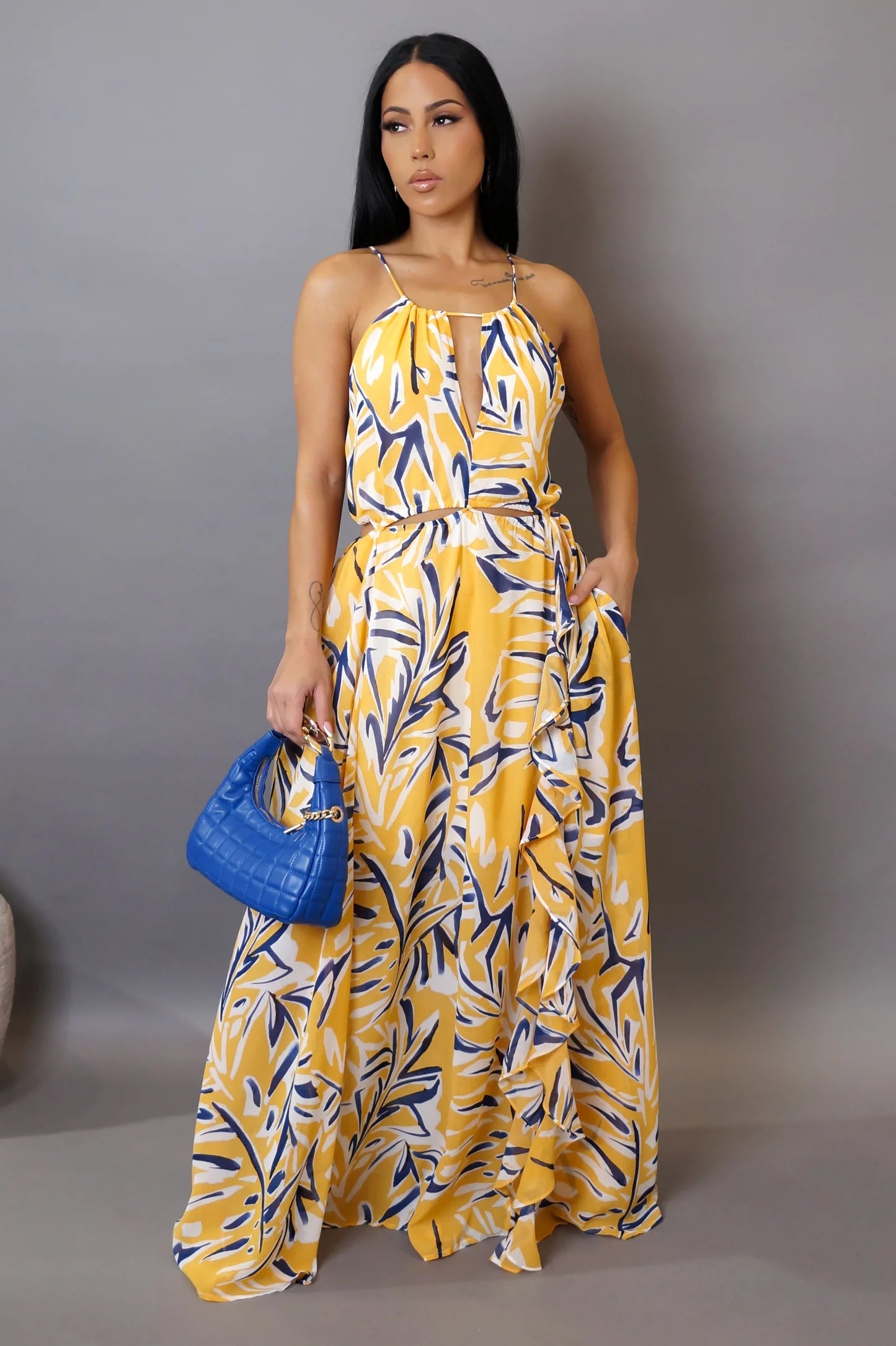 Coast Away Printed Maxi Dress Yellow - Ali’s Couture 