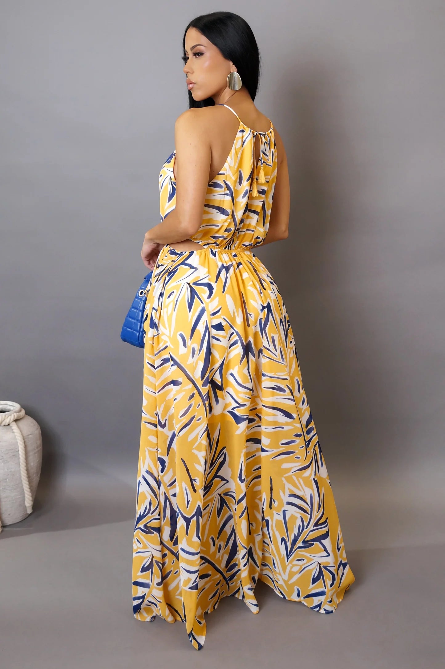 Coast Away Printed Maxi Dress Yellow - Ali’s Couture 