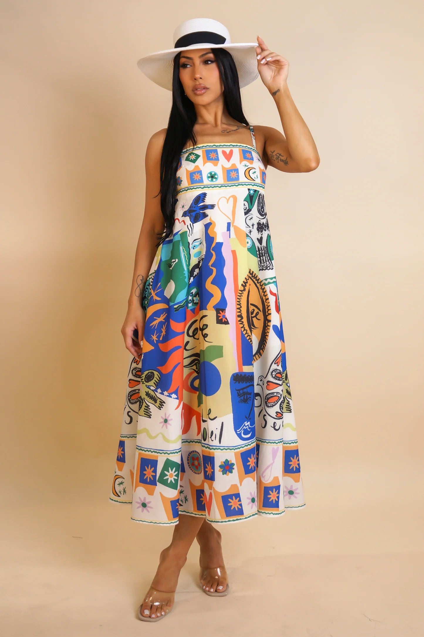 Le Soliel Printed Midi Dress Multicolor - Ali’s Couture