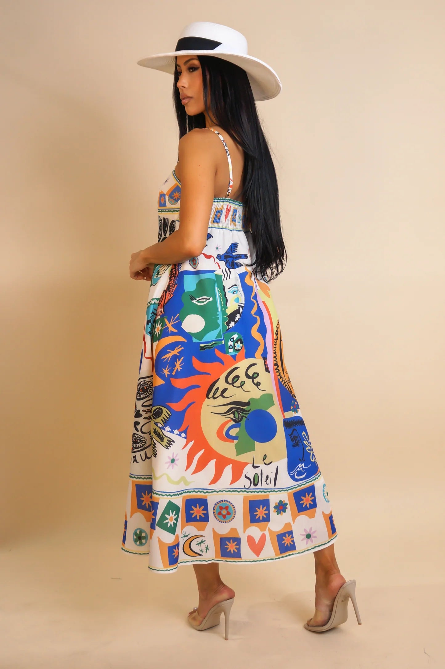 Le Soliel Printed Midi Dress Multicolor - Ali’s Couture