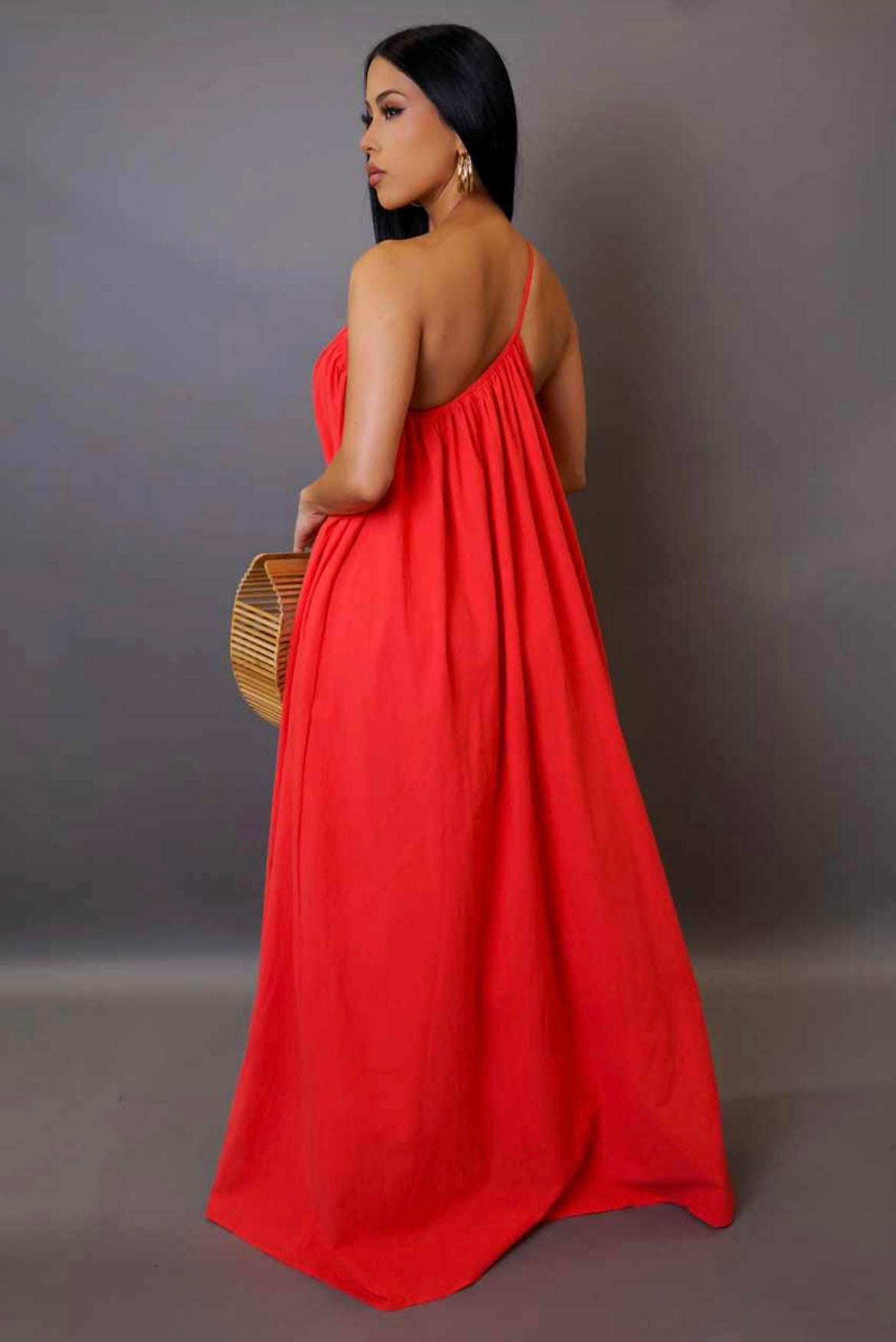 Summer Flow One Shoulder Maxi Dress Coral - Ali’s Couture 