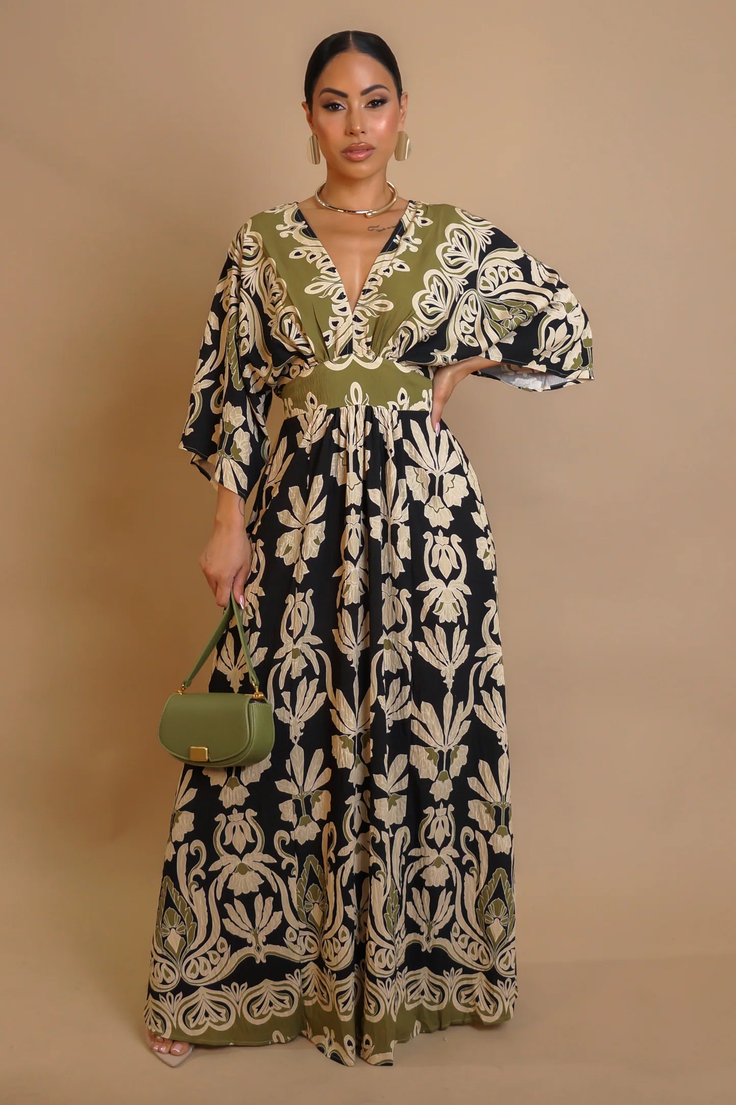 Maya Kimono Printed Maxi Dress Multi Black - Ali’s Couture