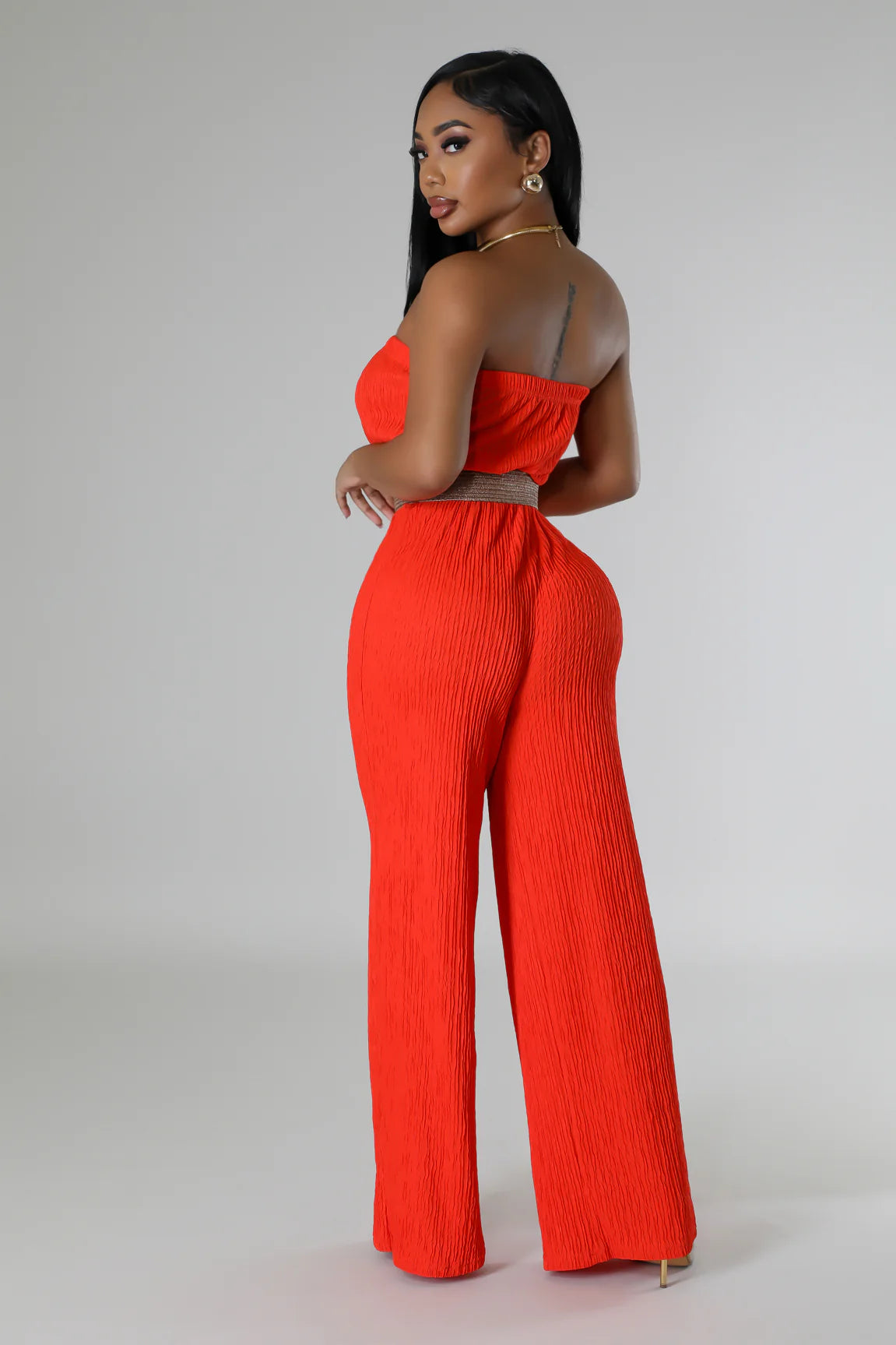 Nanori Strapless Belted Jumpsuit Orange - Ali’s Couture 