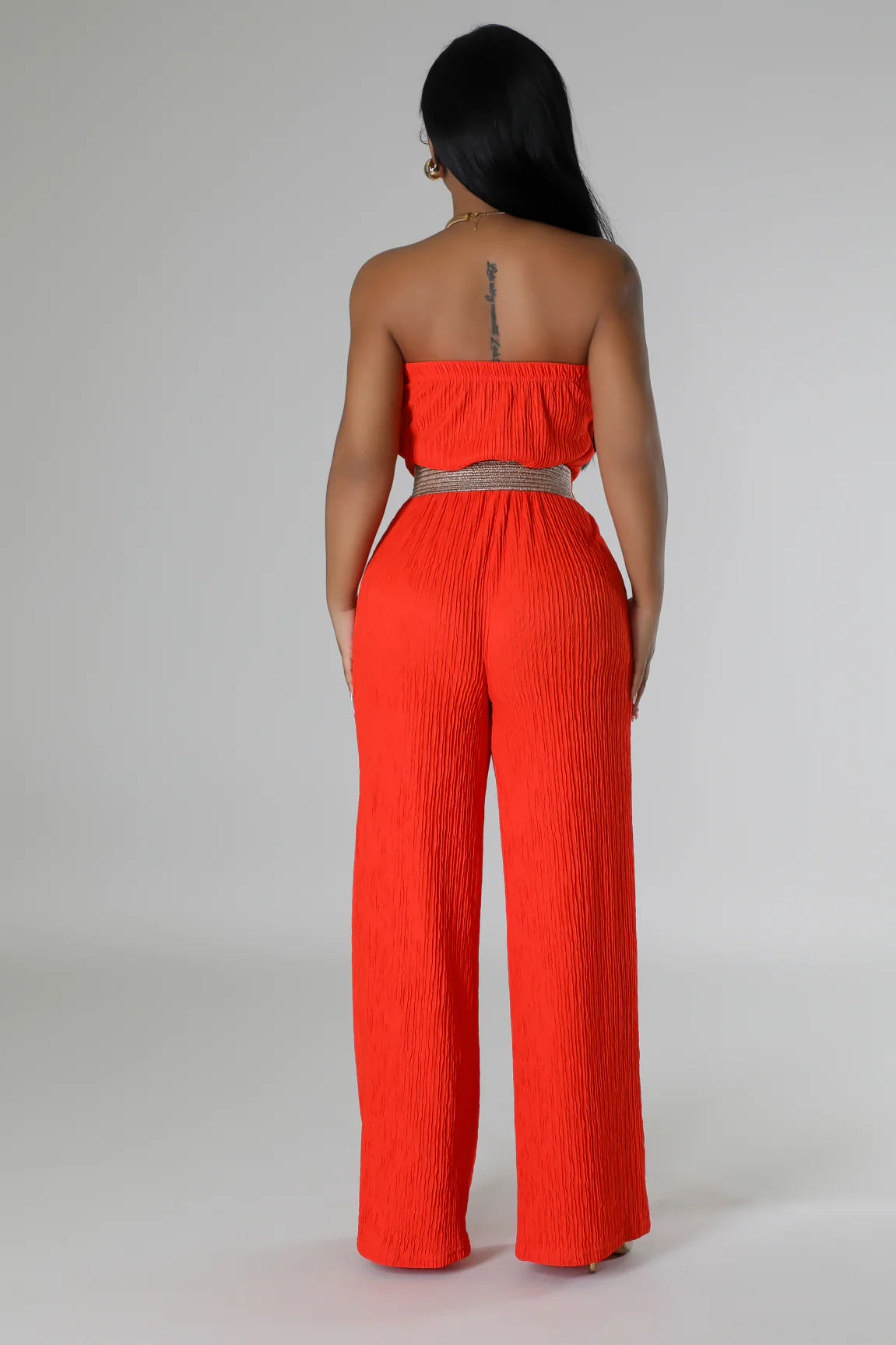 Nanori Strapless Belted Jumpsuit Orange - Ali’s Couture 