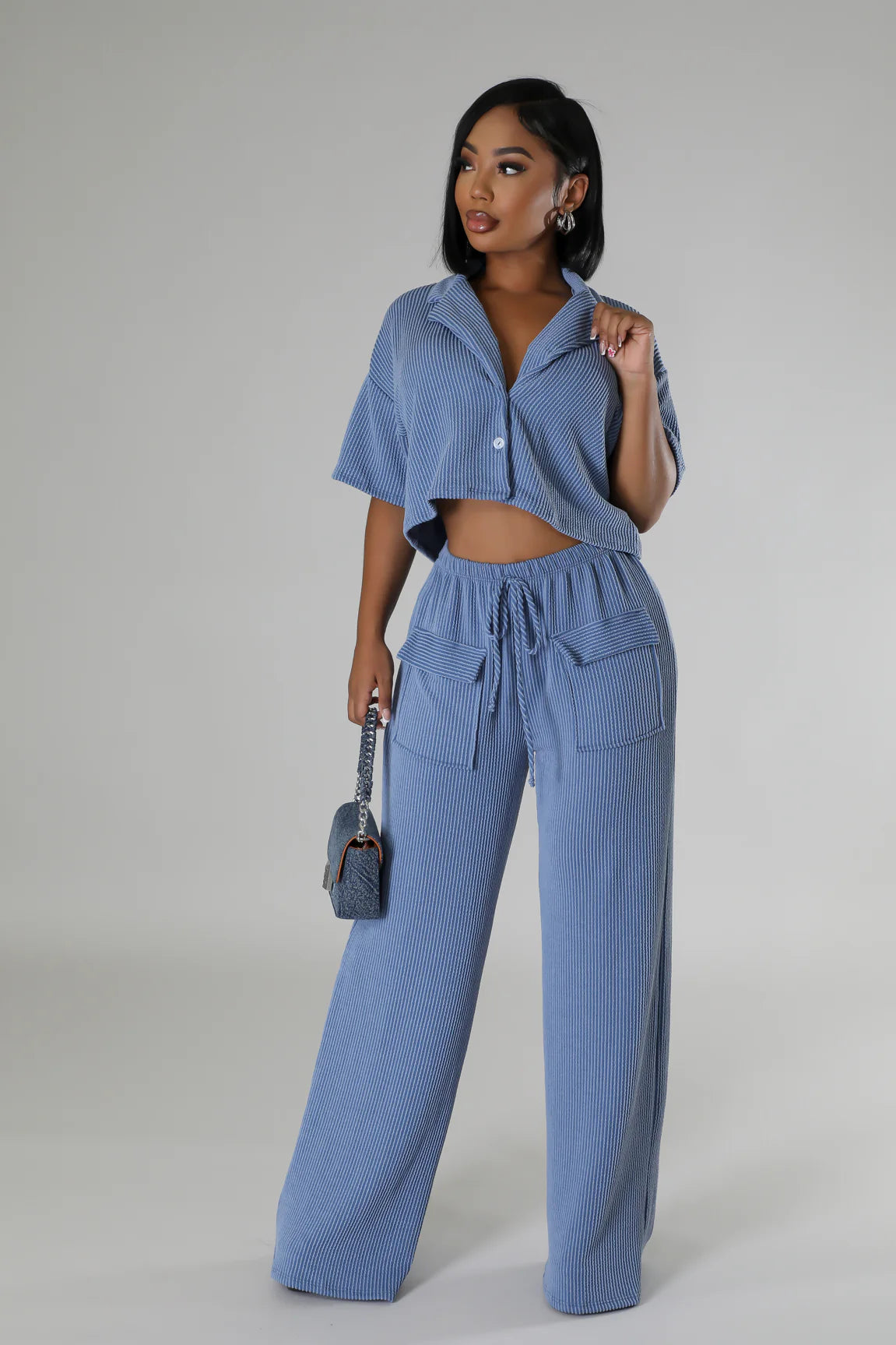 Time Travel Pant Set Blue - Ali’s Couture 